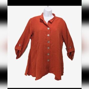 John Mark Artsy Button Shirt Tunic Top M Asymmetrical Hem Minimalist #4000